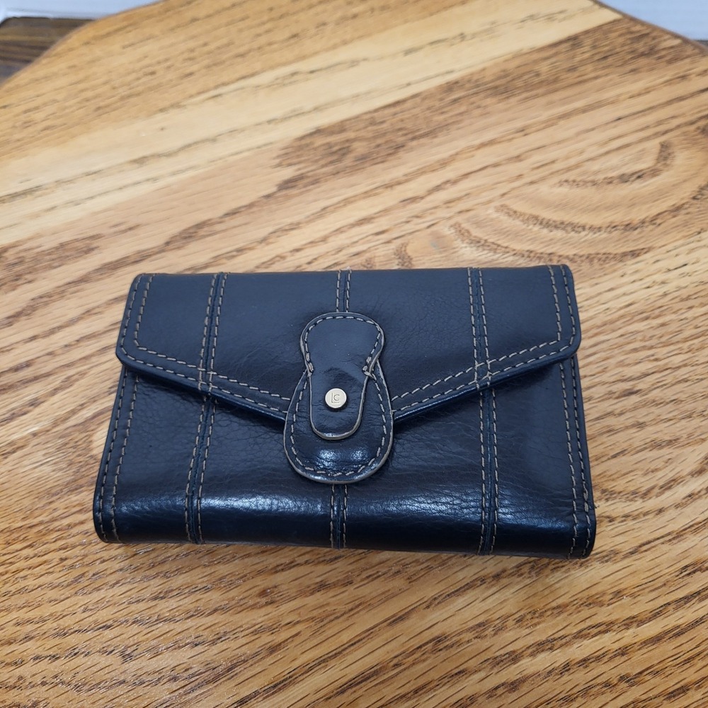 Liz Claiborne Leather Black Bifold Wallet Organizer 100% Cowhide Leather